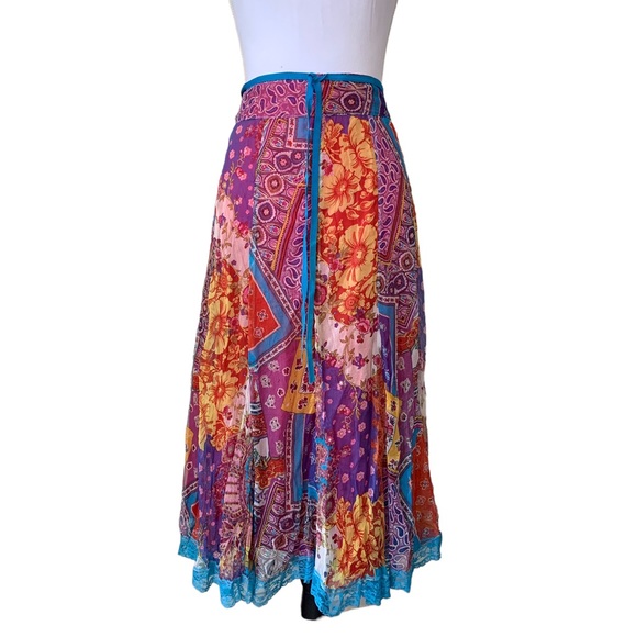 GEFF GALLANO SILK LACE FLORAL SPRING MAXI SKIRT - Picture 9 of 14